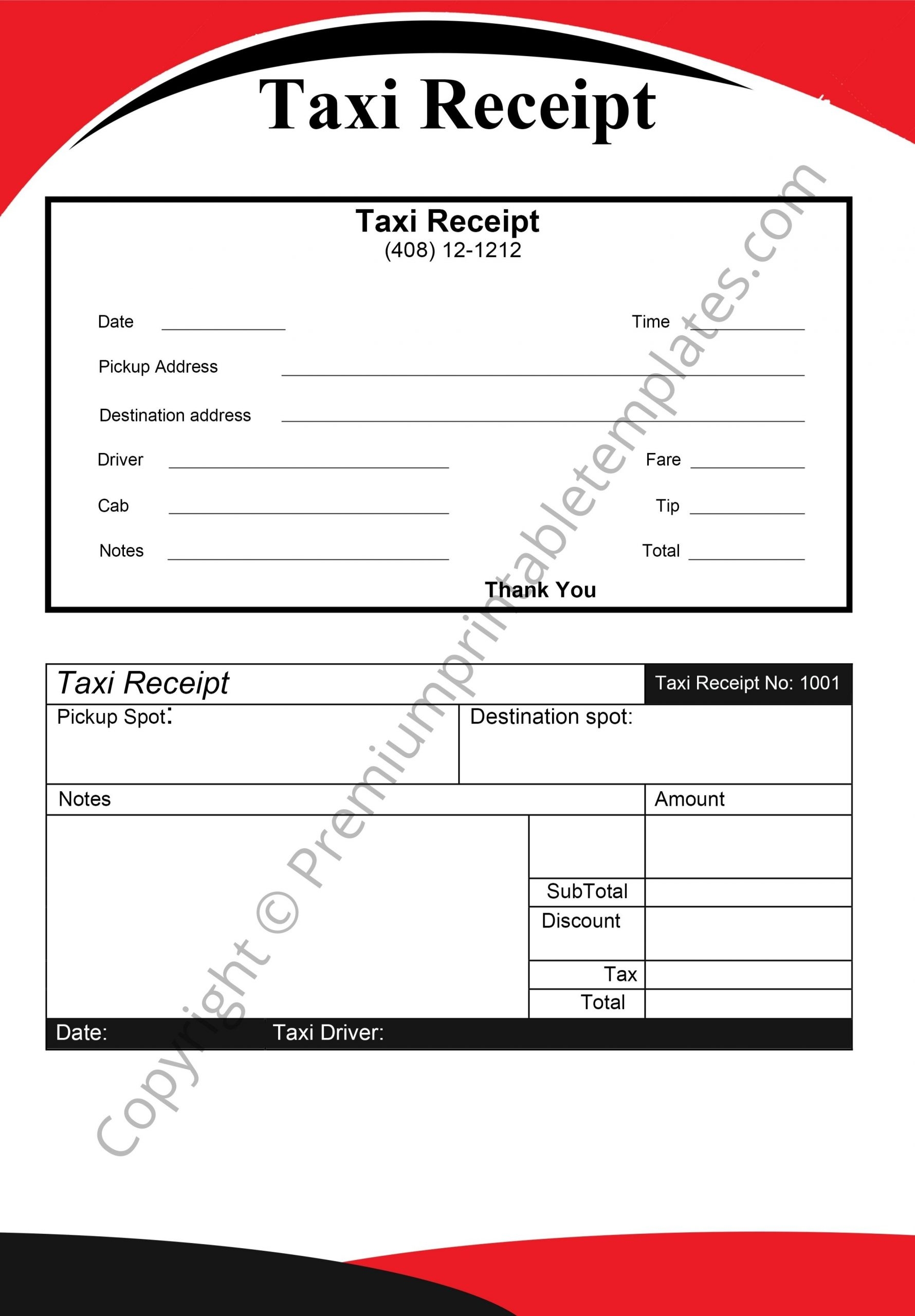 Taxi Receipt Printable Template In PDF Word Pack Of 5 