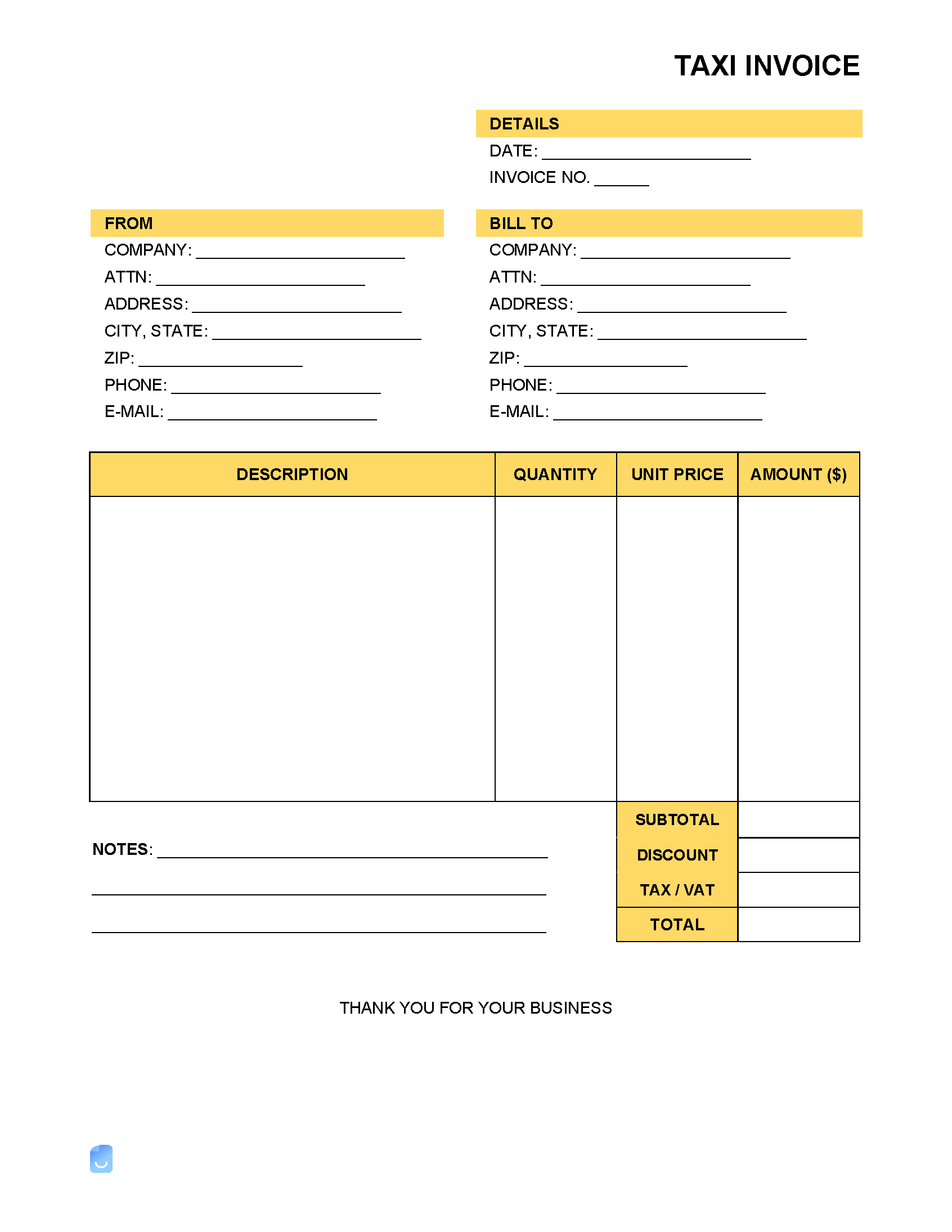 Taxi Service Invoice Template Invoice Maker