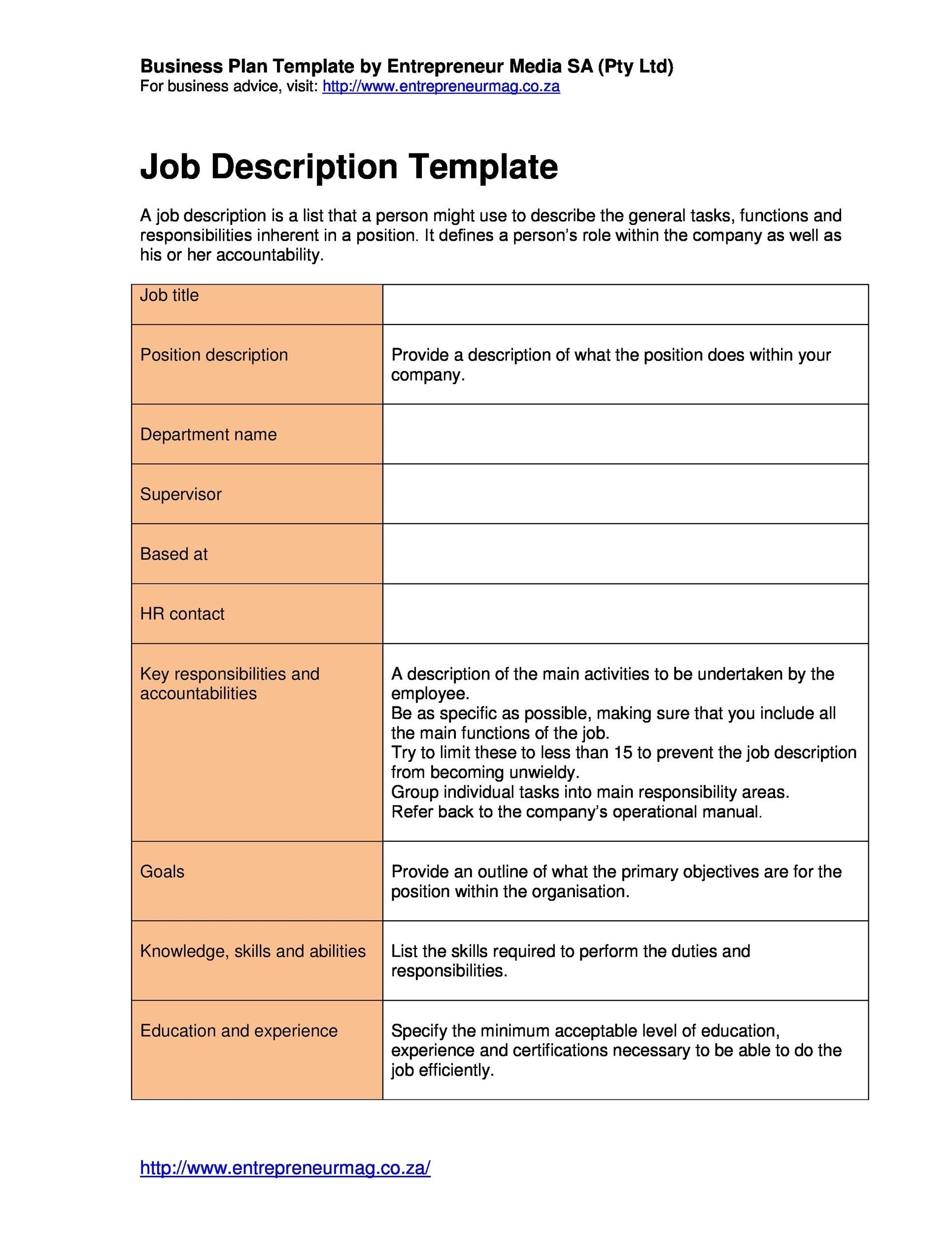 Blank Job Description Templates