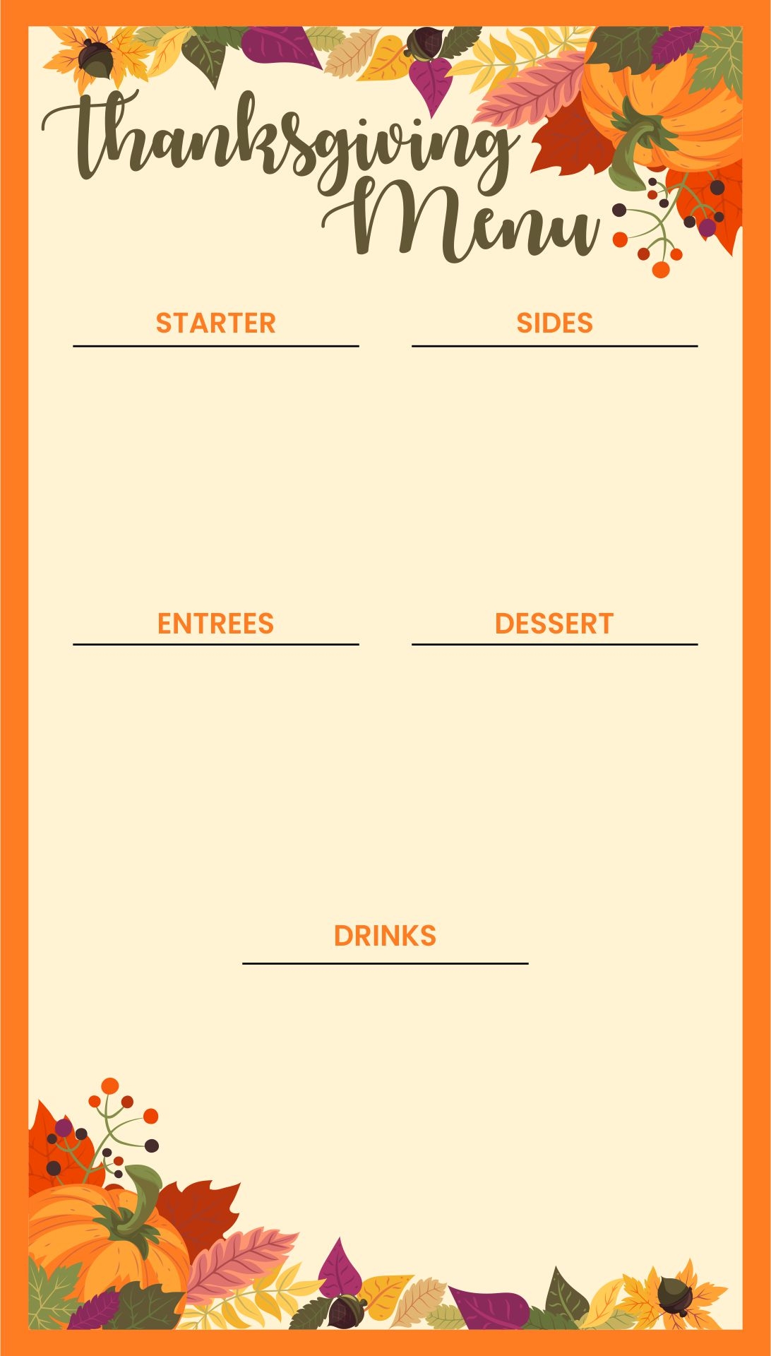 Blank Thanksgiving Menu Templates