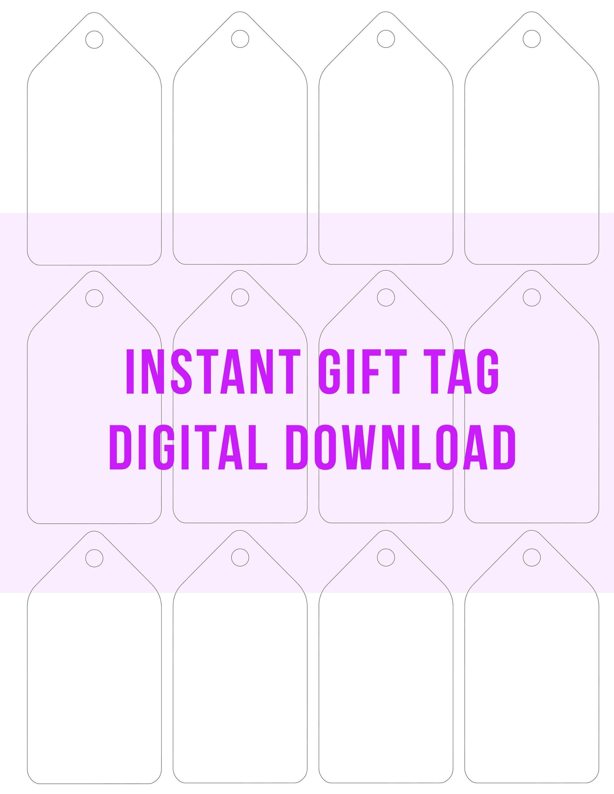 The Instant Gift Tag Is Shown In Pink And White With Tags Attached To It