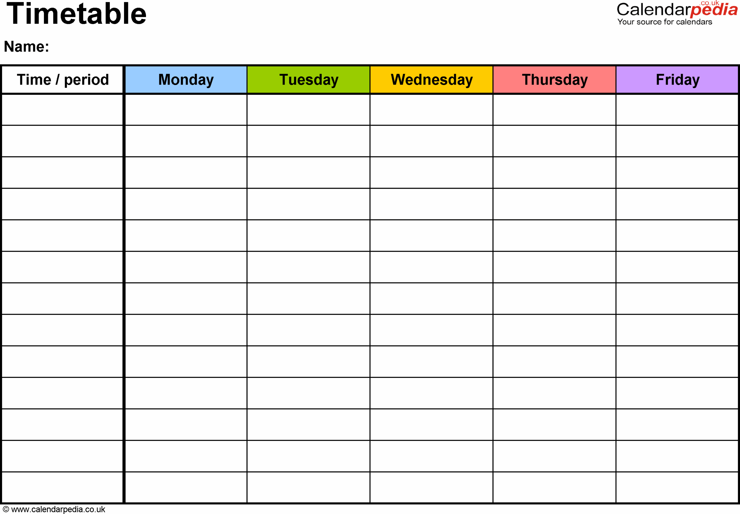Timetables As Free Printable Templates For PDF Daily Calendar