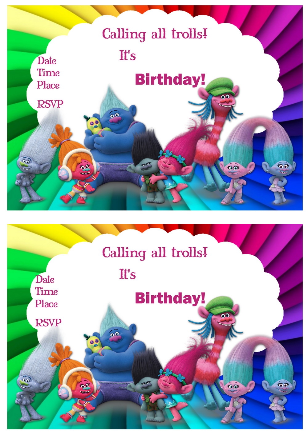 Trolls Holiday Birthday Invitations Birthday Printable