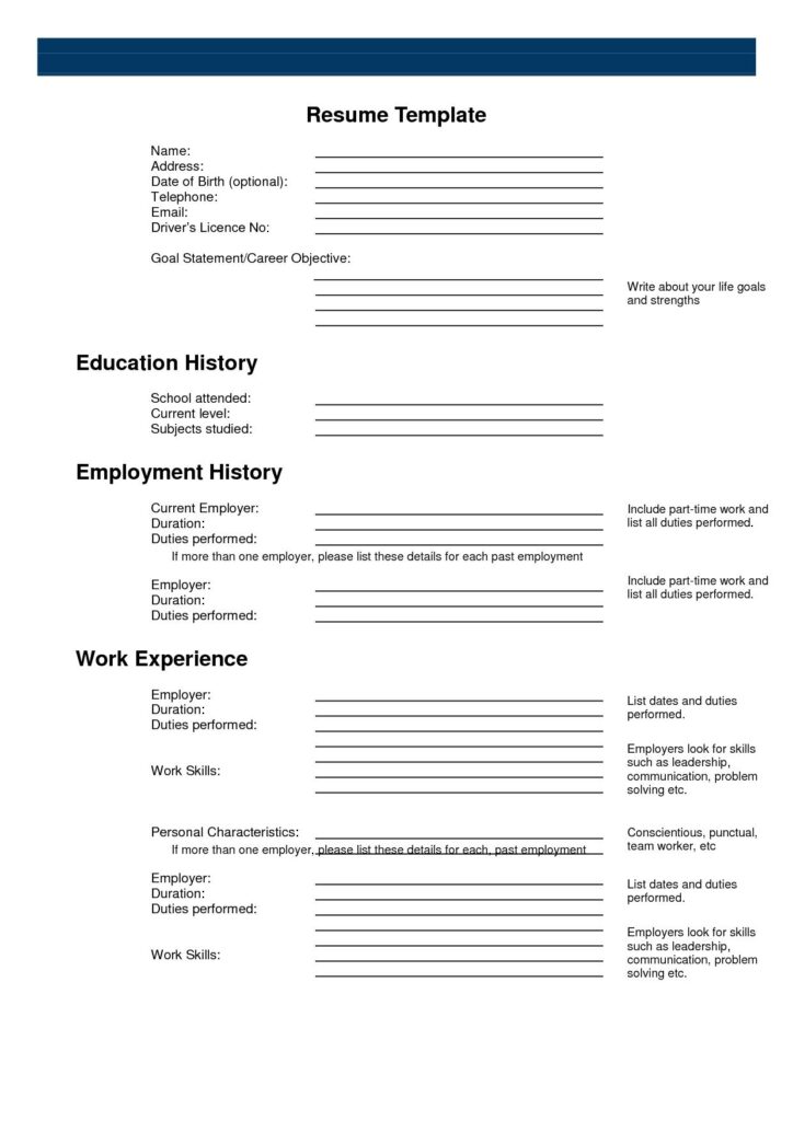 Fillable Blank Resume Templates Pdf