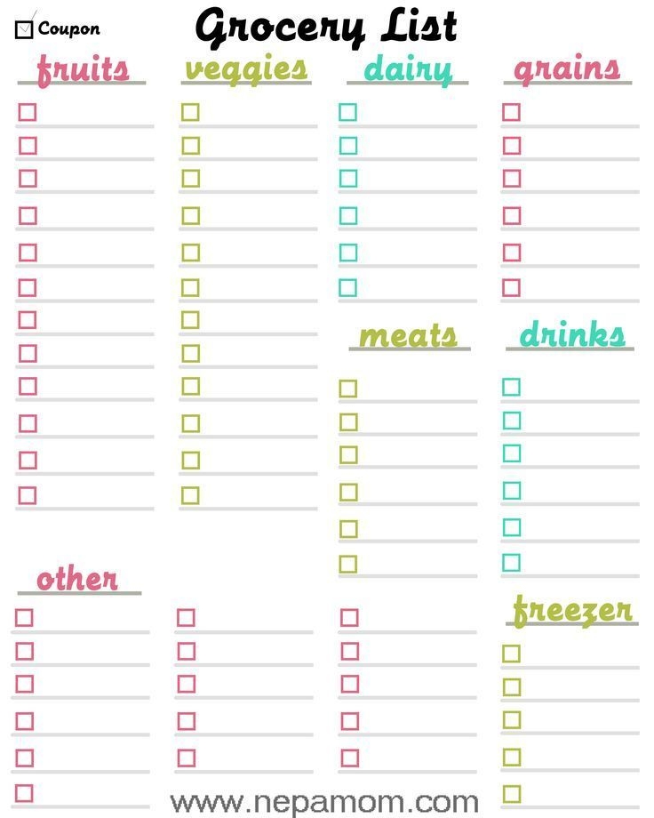 Blank Grocery Shopping List Templates