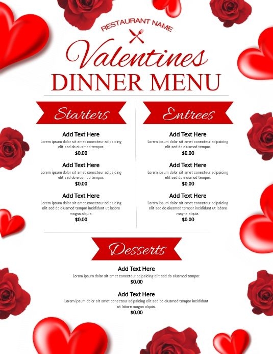 Valentines Menu Customize This Design With Your Video Photos And Text