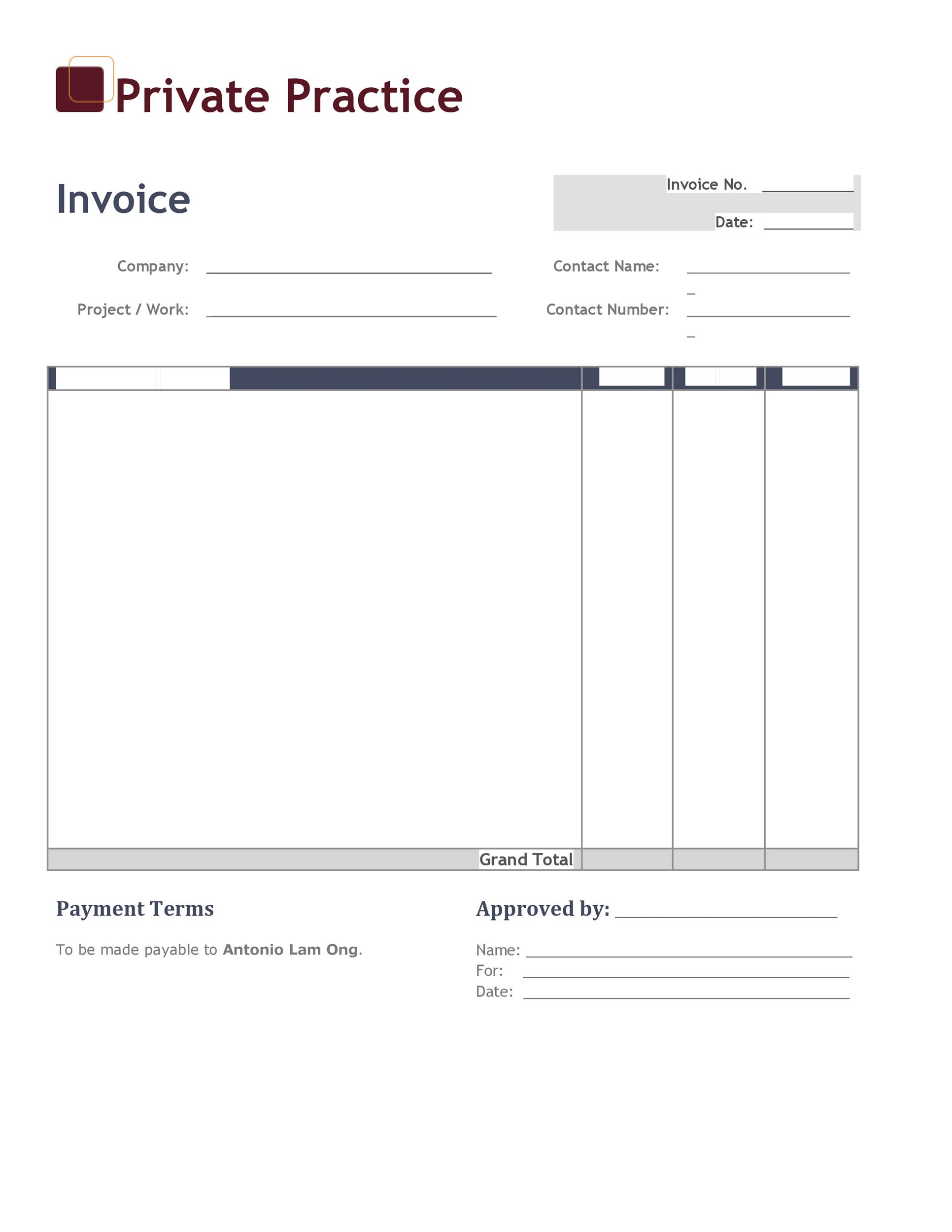 Blank Simple Invoice Templates