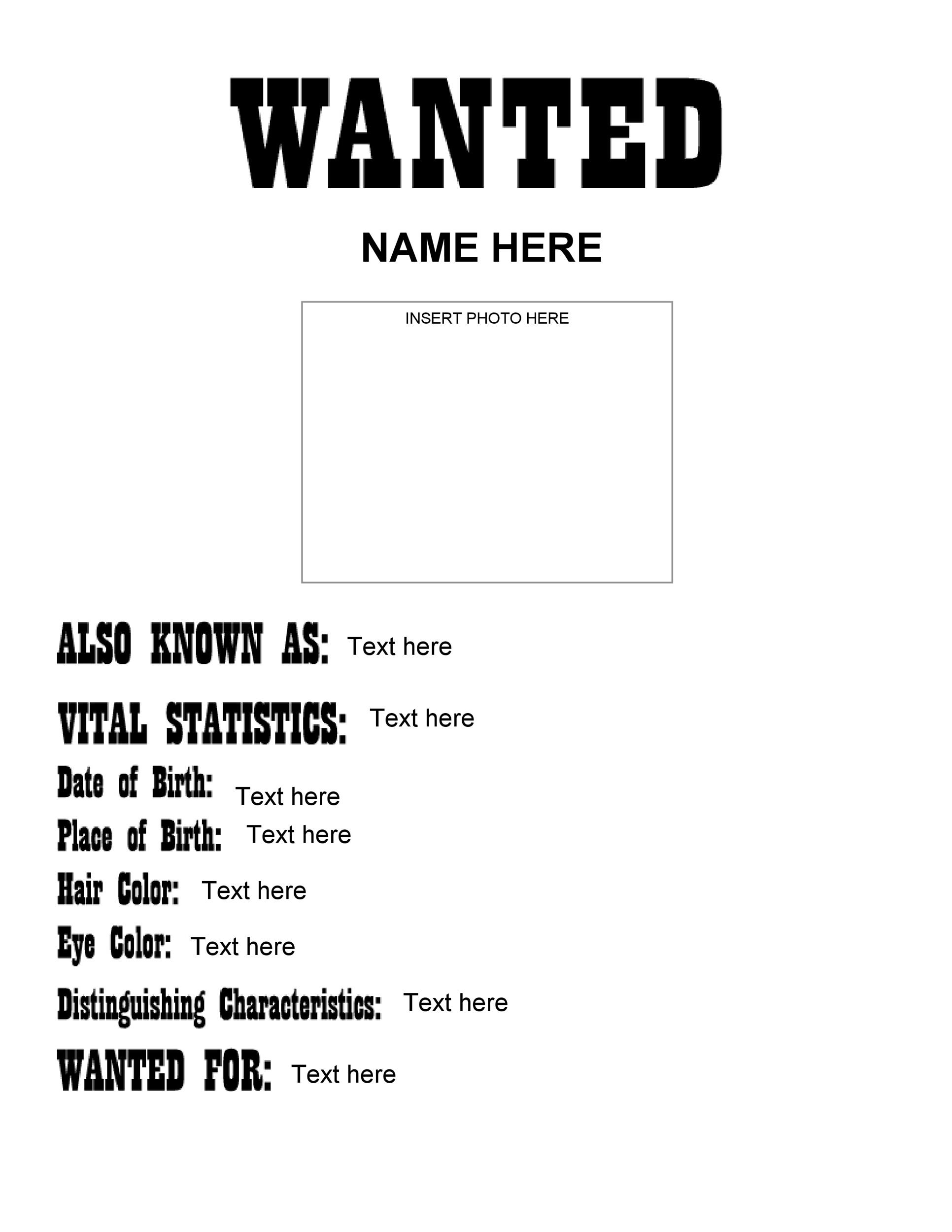 Wanted Poster Printable Template