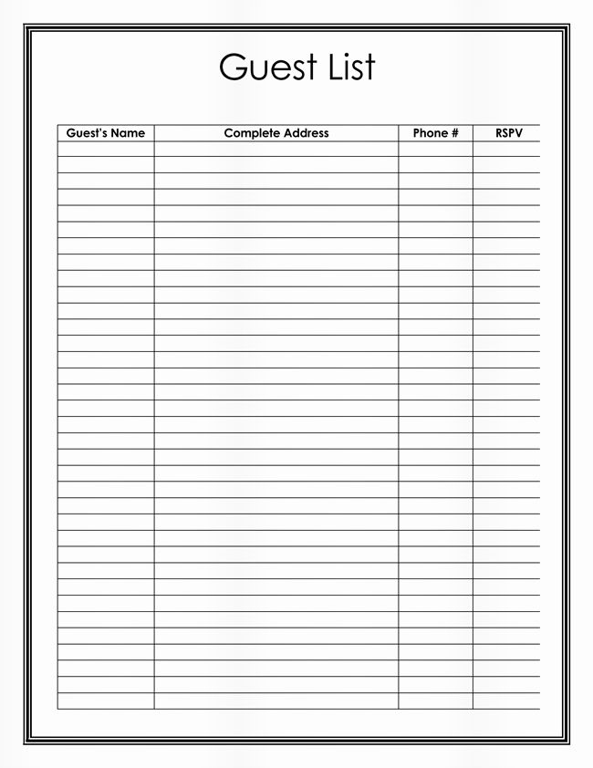 Wedding Guest List Templates Free Unique Free Wedding Guest List