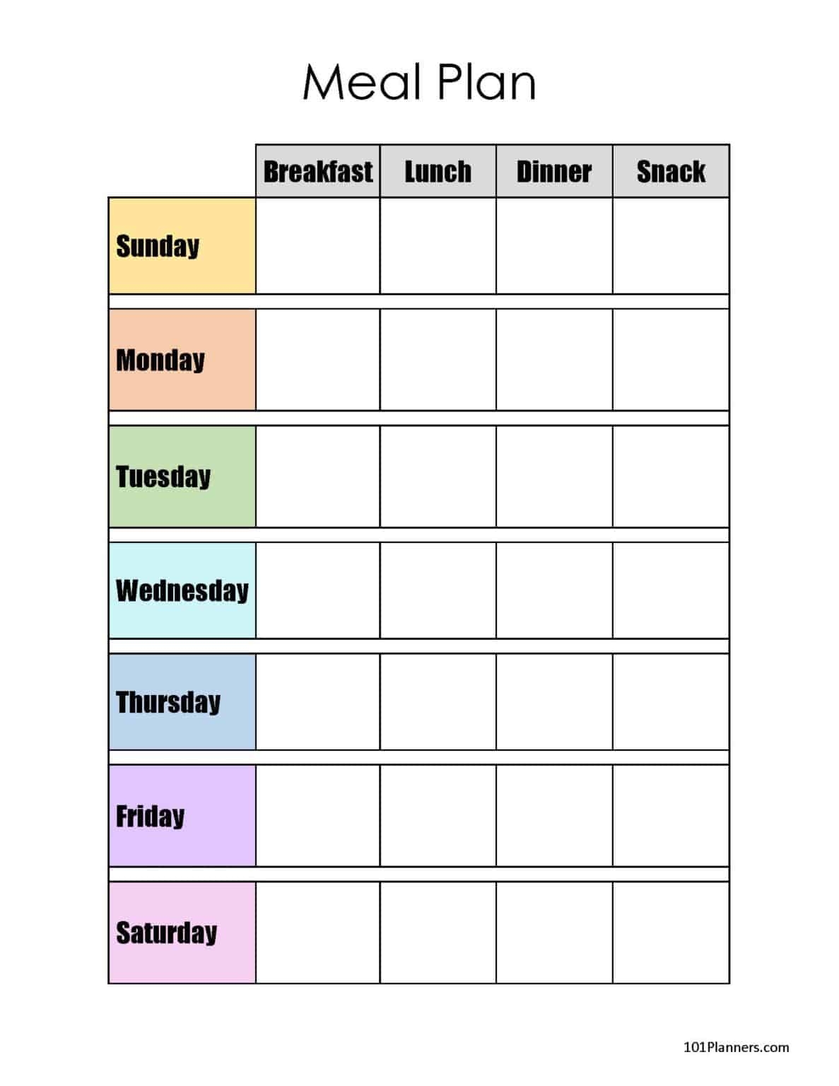 Weekly Meal Plan Template Printable Word Searches