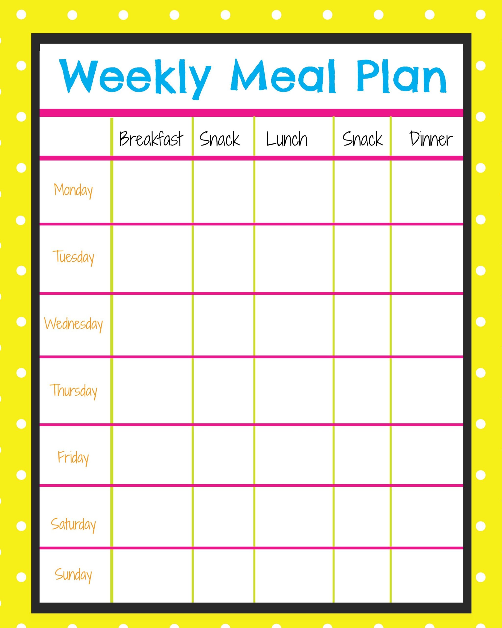 Weekly Menu Planner More Excellent Me