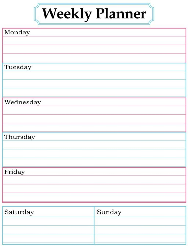 Weekly Planner Printable Nice Simple Clean Lines Agende