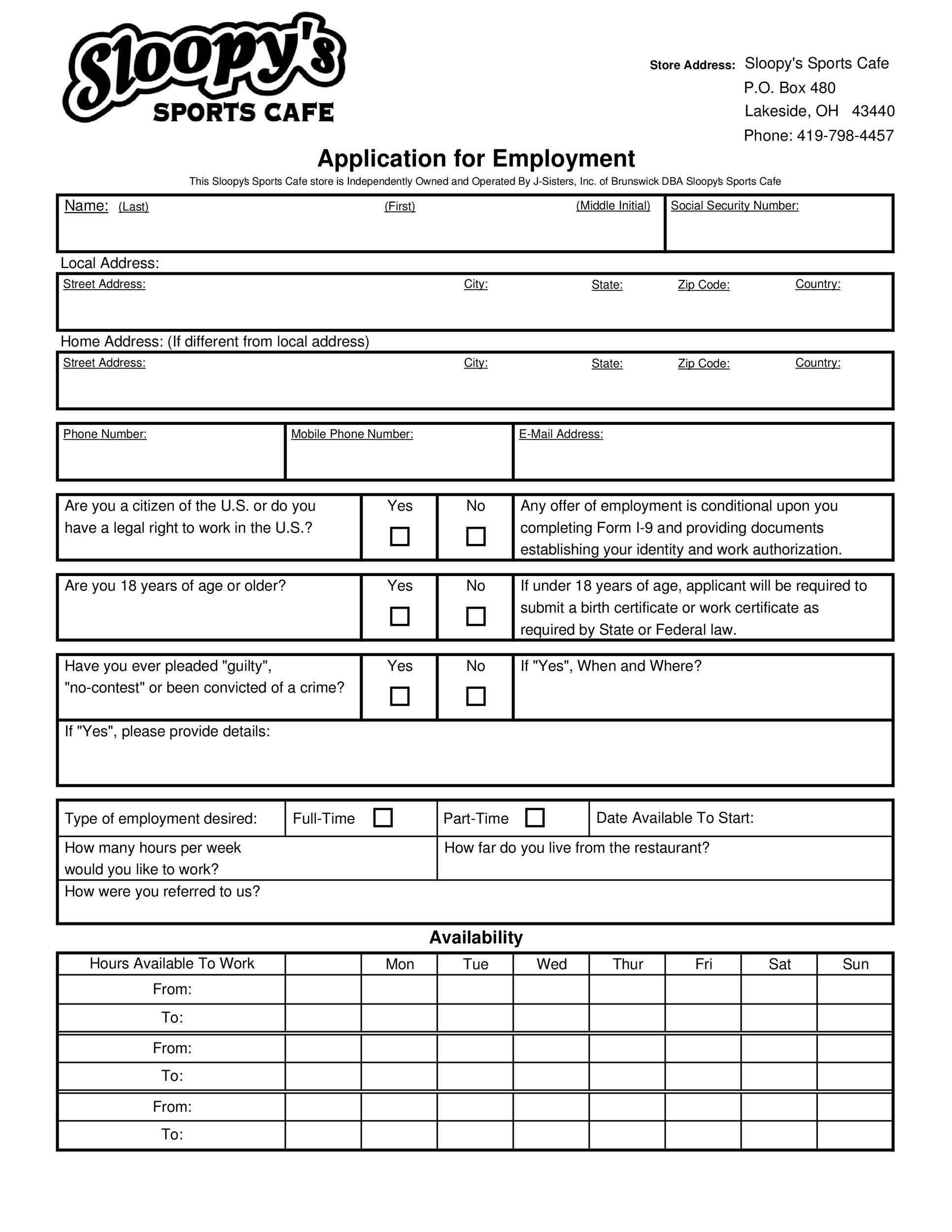 Work Application Template DocTemplates