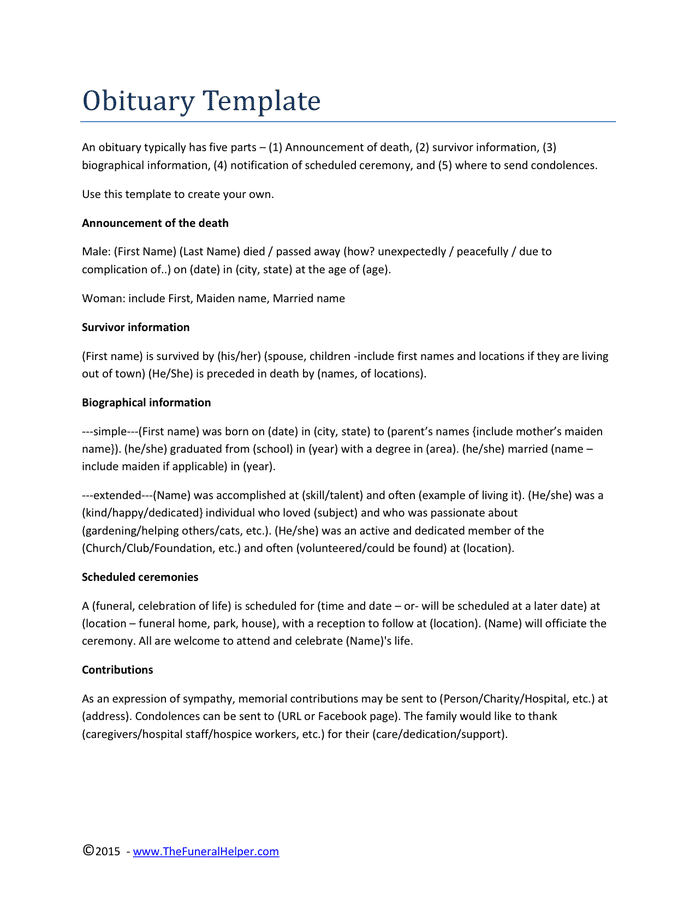 Writing Obituaries Templates At Netnoelleblog Blog