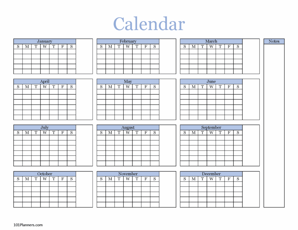 Yearly Blank Calendar Microsoft Word Editable PDF And Image Files
